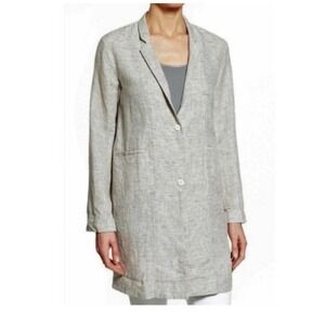 Eileen Fisher Micro Check Organic Linen Long Jacket "LabCoat" Duster Sm